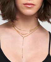 Adornia Gold Adjustable Curb Chain and Herringbone Lariat Y-Necklace Set