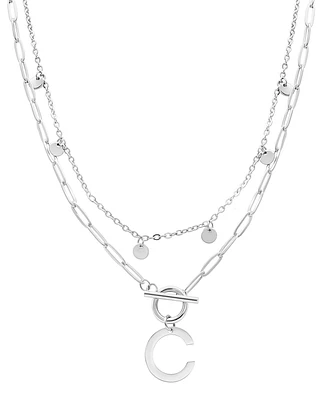 Adornia Silver Tarnish Resistant Confetti and Paperclip Layered Initial Toggle Necklace