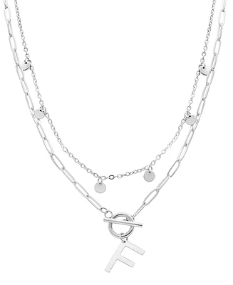 Adornia Silver Tarnish Resistant Confetti and Paperclip Layered Initial Toggle Necklace