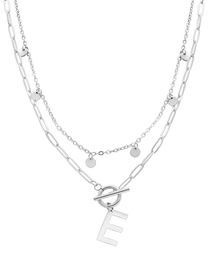 Adornia Silver Tarnish Resistant Confetti and Paperclip Layered Initial Toggle Necklace
