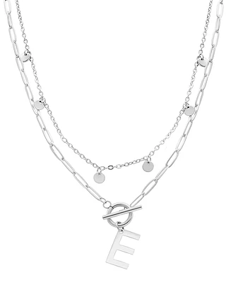 Adornia Silver Tarnish Resistant Confetti and Paperclip Layered Initial Toggle Necklace