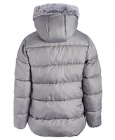 S Rothschild & Co Big Girls Quilted Full-Zip Hooded Puffer Jacket with Faux-Fur Trim Houndstooth Scarf