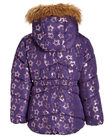 S Rothschild & Co Toddler Little Girls Foil Quilted Puffer Coat With Faux-Fur Trim