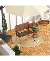 Outdoor All Weather Bench with Solid Rubber Wood Frame and Hand Woven Pu Leather