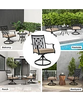 Sugift 2 Pieces Patio Swivel Chairs with Blossom Pattern Backrest and Cushions