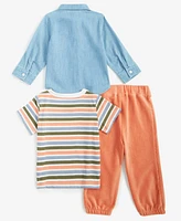 First Impression Baby Boys Imagine Stripe Shirt, T-Shirt & Pants Set, Created for Macy's