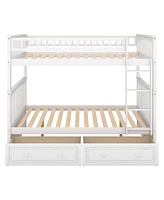 Streamdale Furniture Full Over Full Bunk Bed With Drawers, Convertible Beds, White