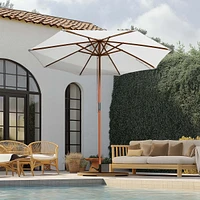 Yescom 9FT Wooden Patio Umbrella UV30+ for Beach Pool Wedding Party Table Market Garden Yard Hotel Deck Cafe White