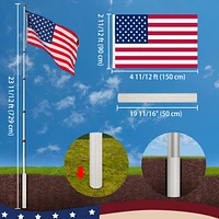 Yescom Ez Go 25ft Telescopic Flag Pole Kit Upgrade Rotating Lock for Outside Inground with 3x5' Us Flag Ball Top Silver