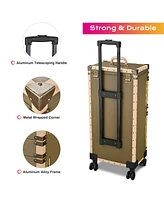 Byootique Bronze Rolling Hair Stylist Salon Makeup Cosmetic Case Artists Train Trimmer Box