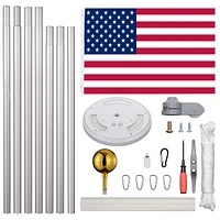 25 Ft Sectional Aluminum Flag Pole Kit with 111 Led Solar Light Us Flag Garden