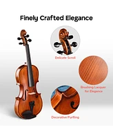 Yescom Solid Wood Violin 4/4 Full Set Fiddle Matte Beginner Violin Full Size with Case Shoulder Rest for Student