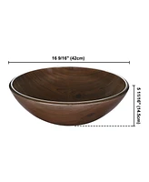 Tempered Glass Round Vessel Sink Wood Grain Pattern Bathroom Vanity Hotel Spa Bowl Basin