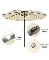 Yescom 3 Tier Patio Umbrella with Solar Led Crank Tilt Button Outdoor