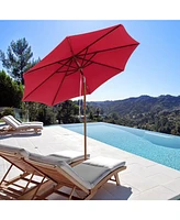 Yescom 9 Ft Wooden Patio Umbrella 8 Ribs Easy Tilt Table Parasol Outdoor Balcony Deck