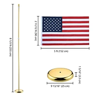 2 Pack 8 Ft Sectional Indoor Flag Pole Kit with Embroidered Stars& Base Ball Aluminum 3x5 Ft Us Flag