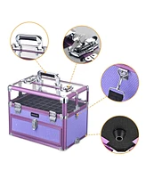 Byootique 2in1 Nail Polish Organizer Rolling Makeup Train Case Manicure Purple