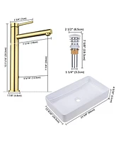 Rectangle Bathroom Countertop Vessel Sink & Gold Mixer Faucet Set w/Pop Up Drain