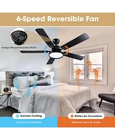 DELight 52" Ceiling Fan with Light Remote Control Led Chandelier Lamp 6 Speed Reversible