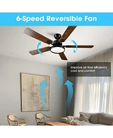 DELight 52" Ceiling Fan with Light Remote 6 Speed Led Chandelier Lamp Reversible Bedroom