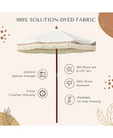 LAGarden 7' Patio Beige Umbrella with Tassels UPF50+ Boho Style 5-Year-Non-Fading for Outdoor,Model:BH7W-01P