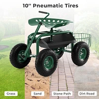 Garden Cart Rolling Work Seat for Planting w/E xtendable Handle