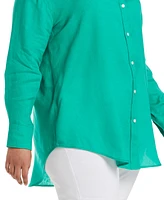 Rafaella Plus Size Easy Linen Long Sleeve Button-Down Shirt