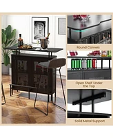 Sugift 4-Tier Liquor Bar Table with 6 Glass Holders and Metal Footrest