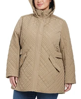 Jones New York Plus Hooded Stand-Collar Quilted Coat