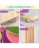 12-Piece Kids Wooden Balance Beam with Colorful Steeping Stones