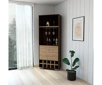 Fm Furniture Bahamas Corner Bar, Ten Built-in Wine Rack, Double Door Cabinet, Two Shelves, Glass Rack