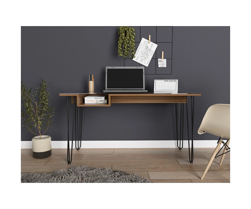 Fm Furniture Kyoto 140 Writing Desk, Haipin Legs, Open Shelf