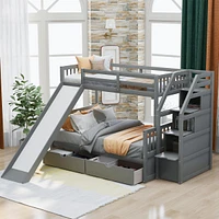 Simplie Fun Twin Over Full Bunk Bed With Drawers, Storage And Slide, Multifunction