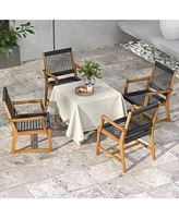 Set of 2 Patio Acacia Wood Dining Chairs with Armrests for Lawn Yard