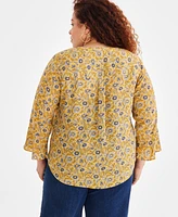 Style & Co Plus 3/4-Sleeve Pintuck Top, Created for Macy's