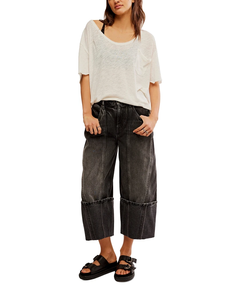 Free People Women's Olsen High-Rise Cotton Cuffed Barrel Jeans