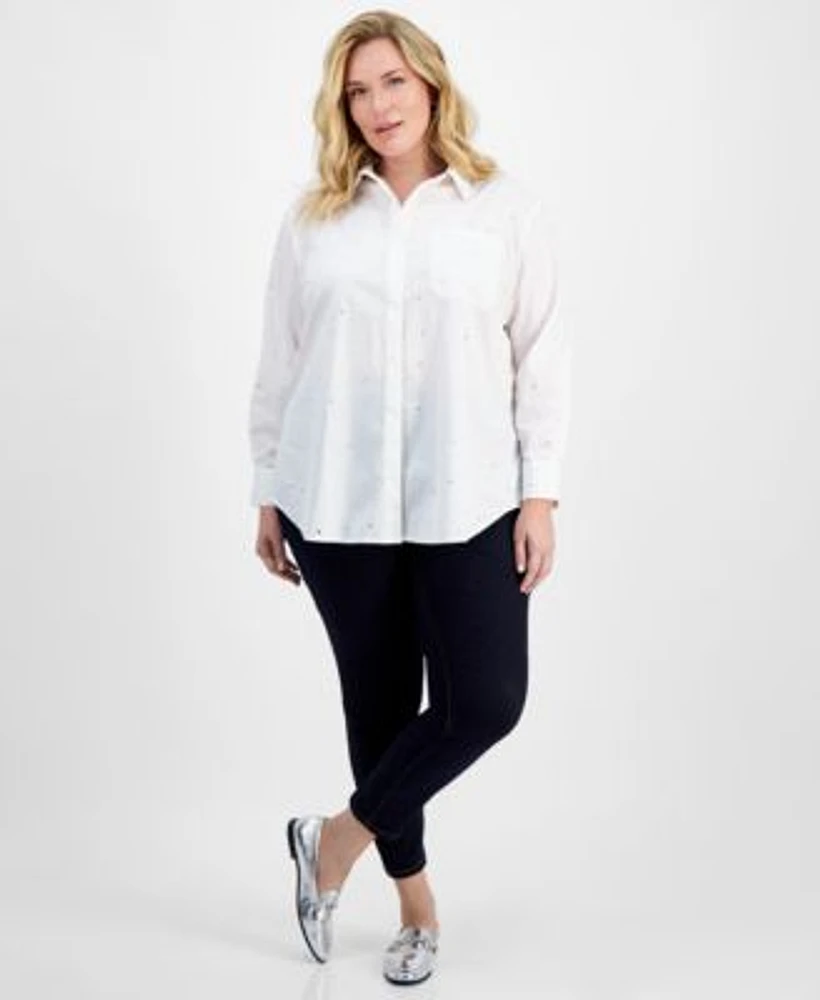 I.N.C. International Concepts Plus Size Embellished Cotton Shirt Skinny Leg Denim Jeans Created For Macys