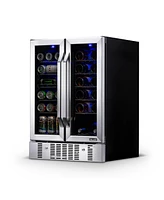 Newair 24" Built-in Dual Zone 18 Bottle and 58 Can Wine and Beverage Fridge in Stainless Steel with French Doors and Chrome Shelves