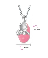 Bling Jewelry Charm Baby Shoe Pendant Necklace Gift For New Mother Women Pink Enamel Bow Cz Accent Sterling Silver