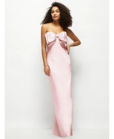 Alfred Sung Women's Strapless Satin Column Maxi Dress with Oversized Handcrafted Bow