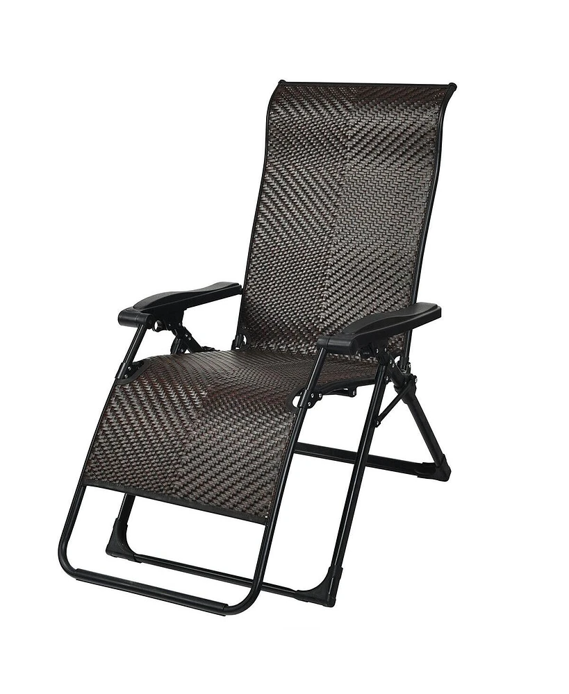 Gymax Patio Rattan Zero Gravity Lounge Chair Folding Recliner Adjustable W/Headrest