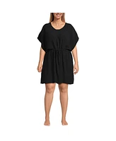 Lands' End Plus Crinkle Rayon Short Sleeve Gathered Waist Kaftan Swim Cover-up Dress