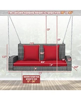 Slickblue 2-Person Patio Pe Wicker Hanging Porch Swing Bench Chair Cushion 800 Pounds