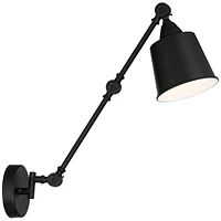 Mendes Modern Industrial Swing Arm Adjustable Wall Mounted Lamp Black Metal Hardwired Down Light Fixture for Bedroom Bedside House Reading Living Room