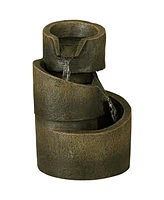 Modern Rustic Zen Indoor Cascading Small Tabletop Water Fountain 3-Tier Bronze Faux Stone 9 3/4" for Table Desk