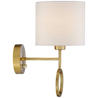 Amid on Modern Indoor Wall Mount Lamp Warm Brass Metal Ring Plug In Light Fixture Dimmable White Drum Shade for Bedroom Bedside House Reading Living R