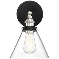 Burke Industrial Modern Wall Light Sconce Black Brushed Nickel Hardwired 7 1/4" Fixture Led Clear Glass Cone Shade for Bedroom Bathroom Vanity Living