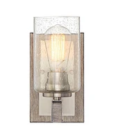 Poetry Rustic Farmhouse Industrial Wall Sconce Lighting Gray Wood Finish Grain Brushed Nickel Hardwired 9" High Fixture Seedy Glass for Bedroom Bathro