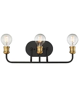 Possini Euro Design Aras Modern Industrial Wall Light Black Brass Gold Metal Hardwired 20" 3-Light Fixture Curving Arm for Bedroom Bedside Bathroom Va