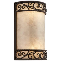 Natural Mica Rustic Wall Mount Light Fixture Walnut Brown Metal Iron Scroll 12 1/2" Curved Sconce Decor for Bedroom Bathroom Bedside Living Room Home